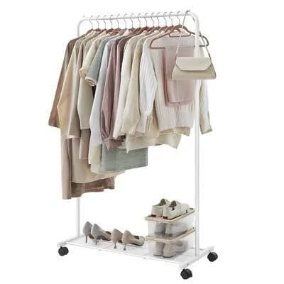 SONGMICS 110 lb Load Capacity Clothes Rack with Wheels Garment Rack Storage Shelf Clothing