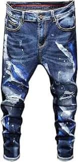 VooZuGn Pantalones de mezclilla elásticos para hombre con diseño de retazos rasgados, pintados a la moda, color azul : Ropa, Zapatos y Joyería - Amazon.com