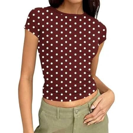 Women's Slim Fit Ribbed Knit Crew Neck Short Sleeve Crop Top