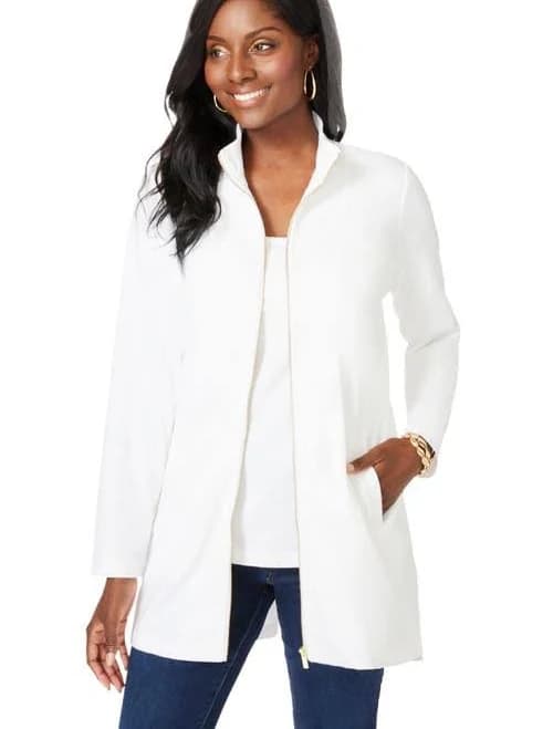 Jessica London Women's Stretch Cotton Zip Front Hi-Low Jacket