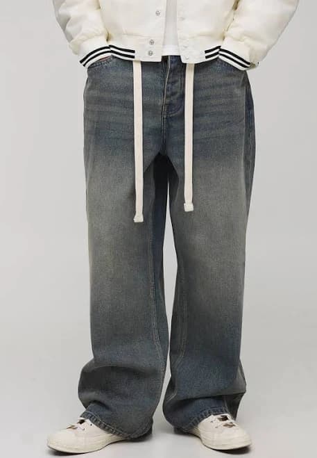 boohooMAN Men's Wide Leg Belted Jeans