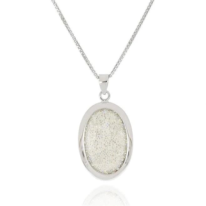 Sterling Silver Large Oval Swarovski Crystal Pendant Necklace