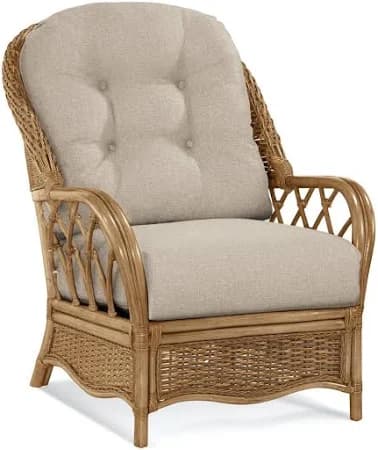 Everglade Rattan Arm Chair Leg Color: Honey, Fabric: Navy Stripe; 0224-61