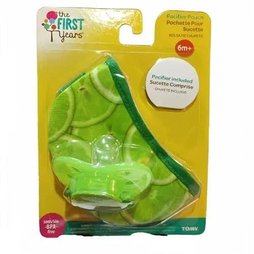 The First Years Orthodontic Pacifier and Pouch Set - Lemon - Green- 2PCS