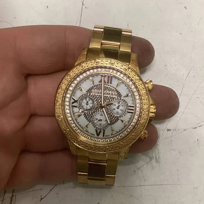 Luxurman Liberty Diamond Mens Yellow Gold Tone Steel Chronograph Dial