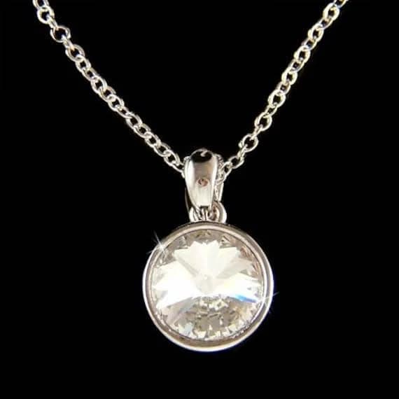 Dainty Everyday Swarovski Rivoli Crystal Round Circle Pendant Charm