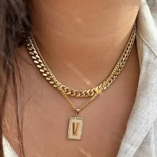 18K Gold Initial Layer Link Chain