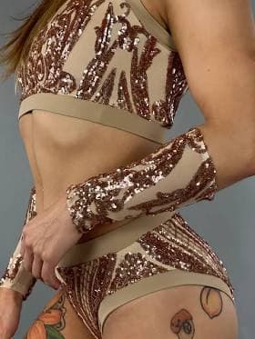 KIKIMORA Sequin Halterneck Crop Top and Bottom Set
