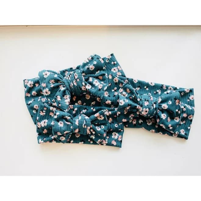 Teal Ribbed Floral Butter Knot Toddler