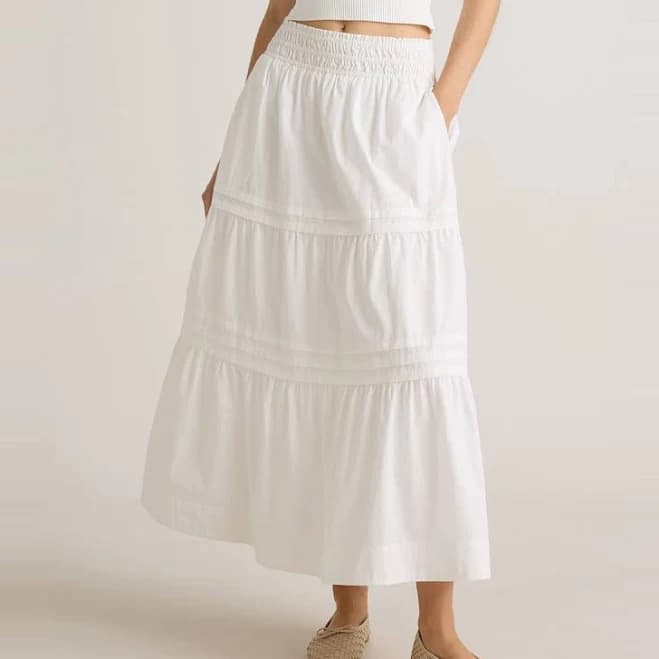 Quince Women's Organic Cotton Poplin Tiered Maxi Skirt with Pockets