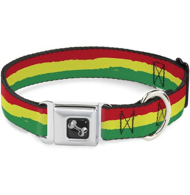 Rasta Stripes Buckle-Down Dog Collar Bone