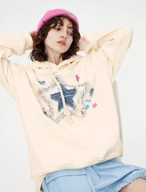 Aelfric Eden Women's Denim Star Applique Hoodie
