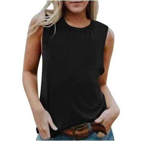 Women's Casual Loose Crew Neck Sleeveless Tank Tops