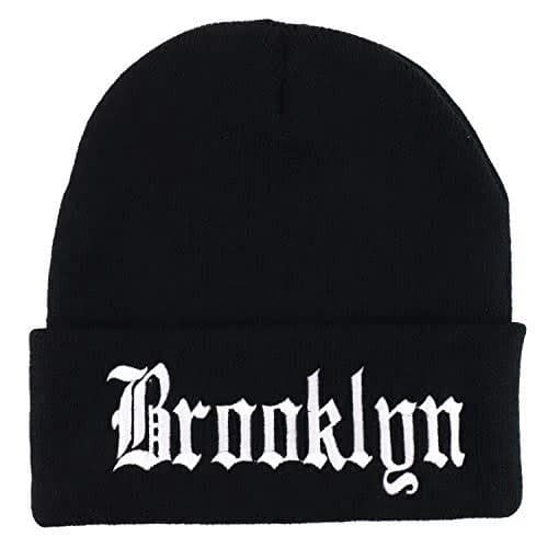 Brooklyn Old English Font Embroidered Long Cuff Beanie