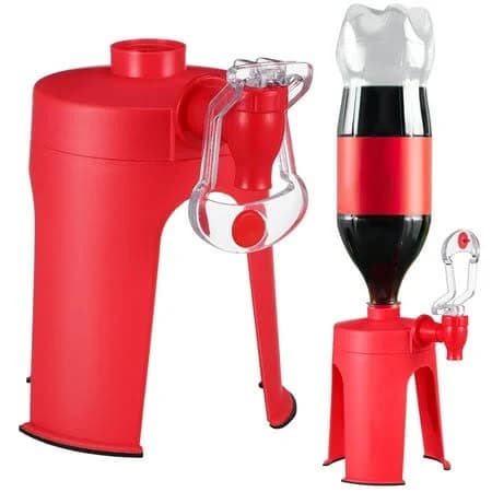 Goohochy Red Drink Dispenser with Faucet for Soda Beverages Made of Plastic Supports 2liter or 1liter Bottles