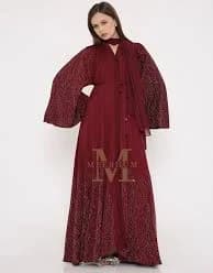Maroon Embellished Umbrella Abaya