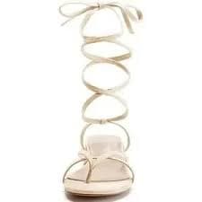 Coutgo | Shoes | Women Strappy Lace Up Heeled Sandal Chunky Block Flip Flop Thong Flat Sz 8 Nude | Poshmark