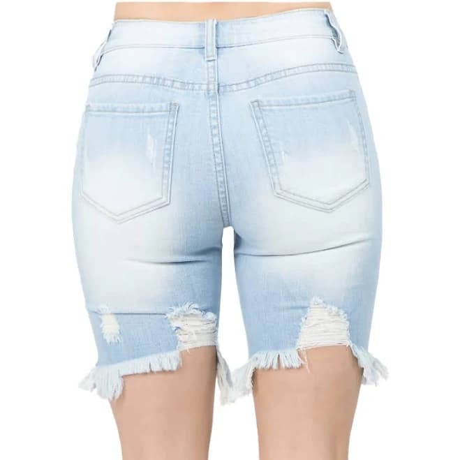 Distressed Denim Shorts with Frayed Hem