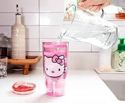 Amazon.com | Sanrio Hello Kitty Pink Stripes Double-Walled Travel Tumbler with Slide Close Lid | Plastic Carnival Cup, Tall Cold Cup, Home & Kitchen Essentials | Kawaii Anime Gifts | Holds 20