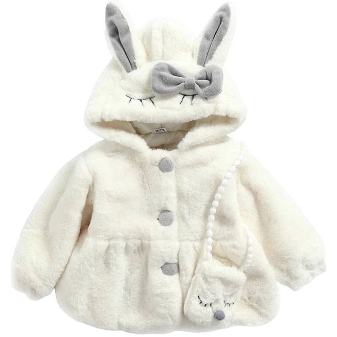 Baby Girl Winter Bunny Hooded Fleece Jacket with 3D Ears