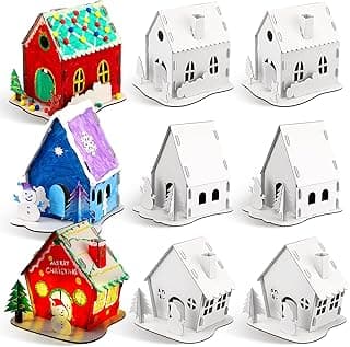 9 Sets Christmas Cardboard Gingerbread House Kit Craft DIY Coloring Make Your Own Paper Gingerbread Houses Paint Christmas Build Art for Craft Xmas Holiday Party Decor(Elegant Style)