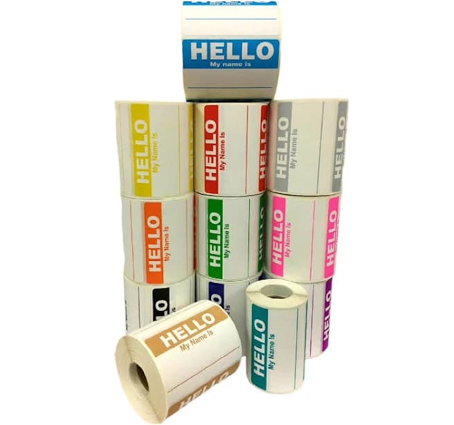 Hello My Name Is Stickers: 2x3.5" Identification Name Tag Labels - Choose Your Color