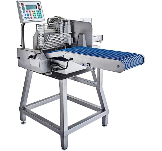 Jaccard VA4000AT-530T 13" Stainless Steel Automatic Multi-Purpose Slicer / Stacker / Depositor with Output Conveyor and Stand - 120V