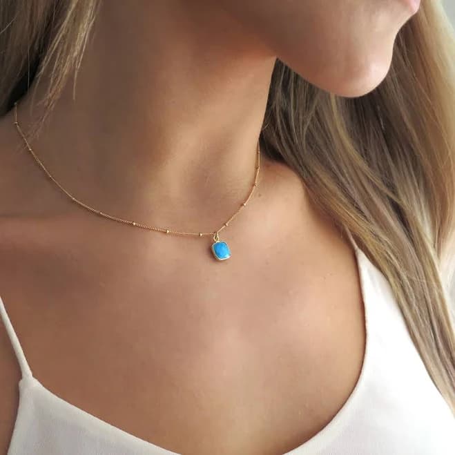 14K Gold Turquoise Pendant Necklace