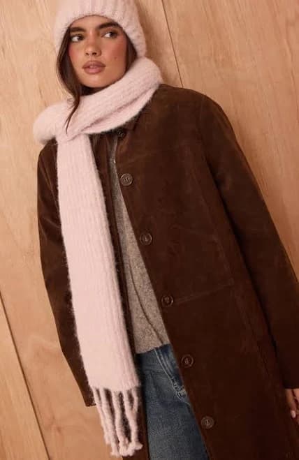 Pink Chunky Knit Tassel Detail Scarf
