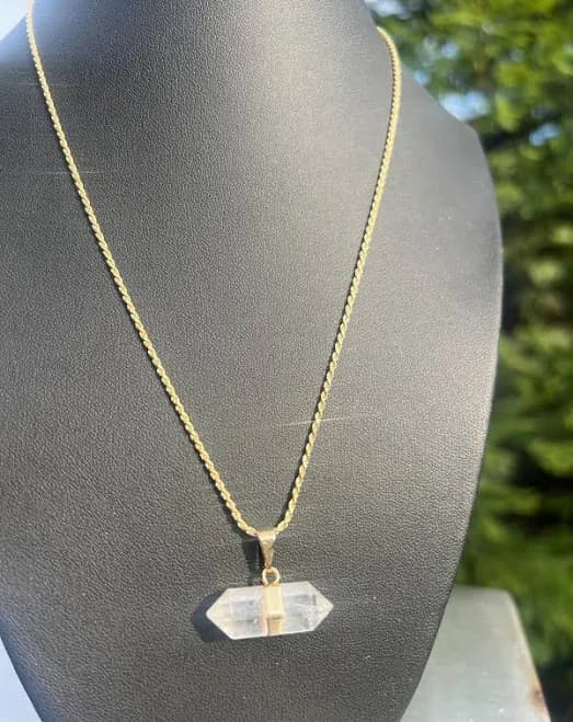 18K Gold Plated Petite Clear Quartz Crystal Point Pendant Necklace