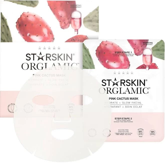 STARSKIN Orglamic Pink Cactus 2-Step Sheet Mask 1x25g, Hydrating & Firming Face Mask for all Skin Types, Revitalizing and Nourishing with Tumeric and Camellia Oil, K Beauty Skincare