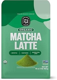 FGO Organic Matcha Latte Powder, 16 Ounce Bulk Resealable Bag, Japanese Matcha with Organic Cane Sugar, Lightly Sweetened, Packaging May Vary (Pack of 1)