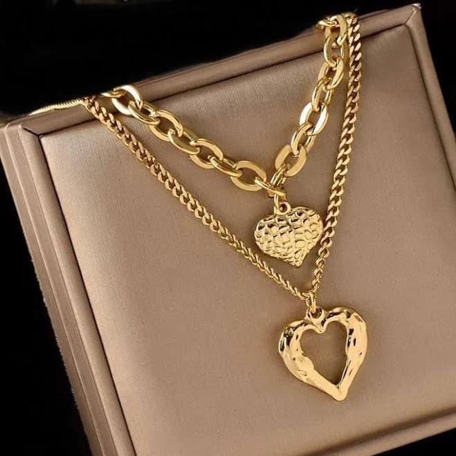 2-Layer Heart Charm Chain Necklace
