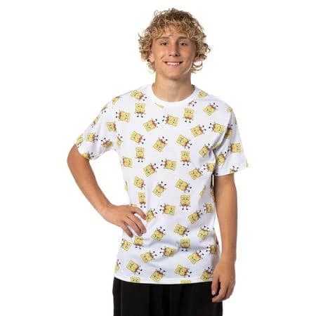 Nickelodeon Men's SpongeBob All Over Graphic Print Short Sleeve T-Shirt