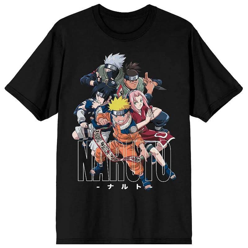Naruto Classic Character Group With Kanji Crew Neck Short Sleeve Men's