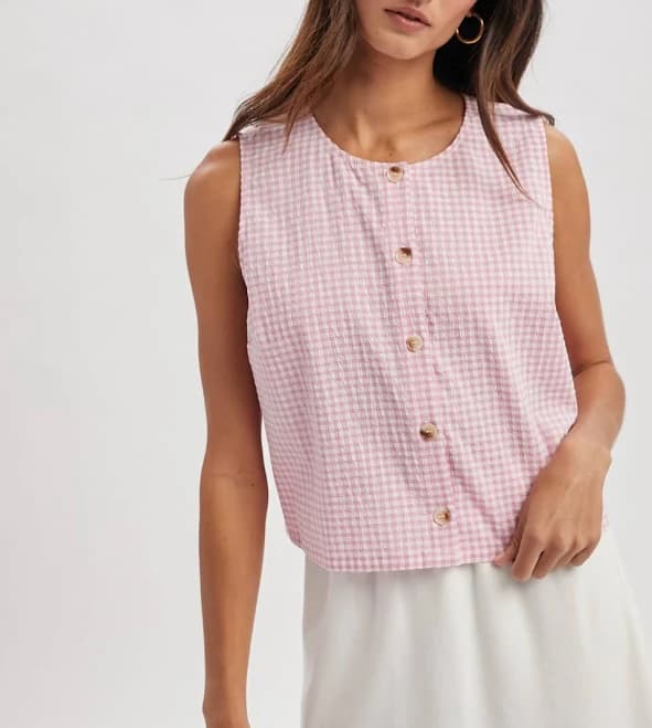 Gingham Button-Up Tank