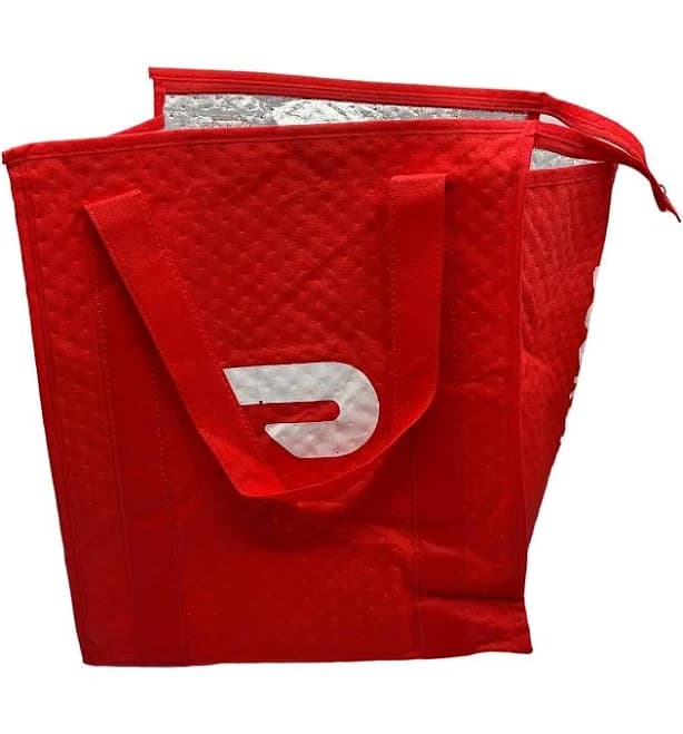 Doordash Insulated Red Food Delivery Tote Bag Zip Top 15x13x9.5