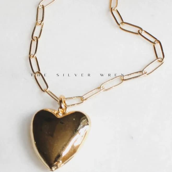 Gold Heart Long Paperclip Necklace