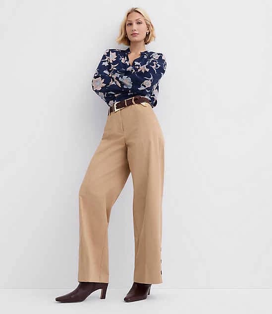 Loft Women's Side Button Wide Leg Twill Pants