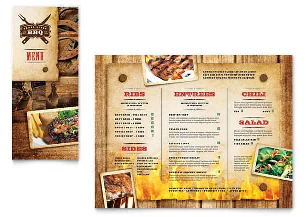 Steakhouse BBQ Restaurant Takeout Menu Template - Word, InDesign, Publisher, Illustrator, Pages, CorelDraw