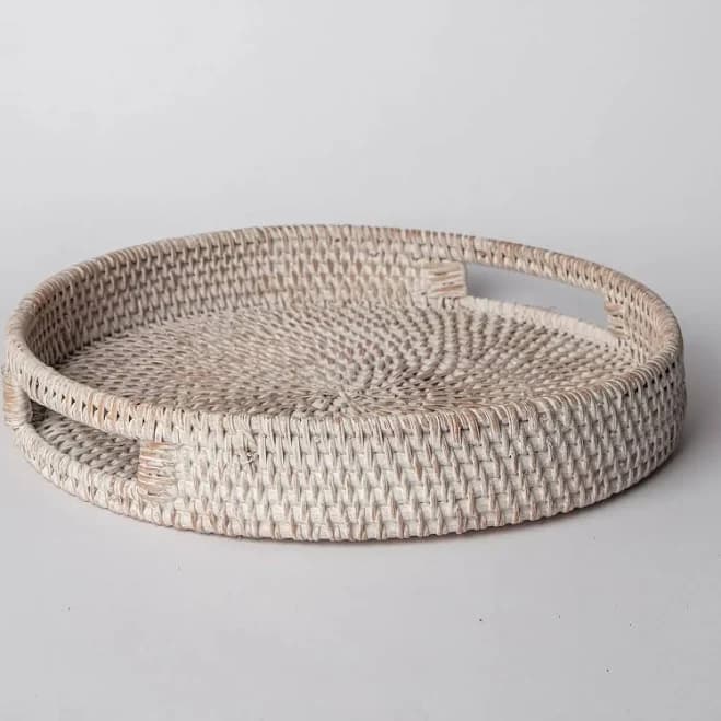 Porto Boutique 14 inch Round Rattan Serving Tray