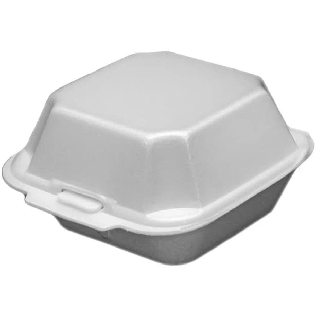 Ecopax Hinged Foam Clamshell Container, 225, White Non-Vented, 1 Compartment, 5.94" x 5.5" x 3.38" | 500/Case