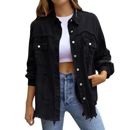 Women's Oversized Distressed Boyfriend Denim Jacket