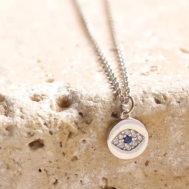 Sterling Silver Evil Eye Dainty Minimalist Pendant Necklace