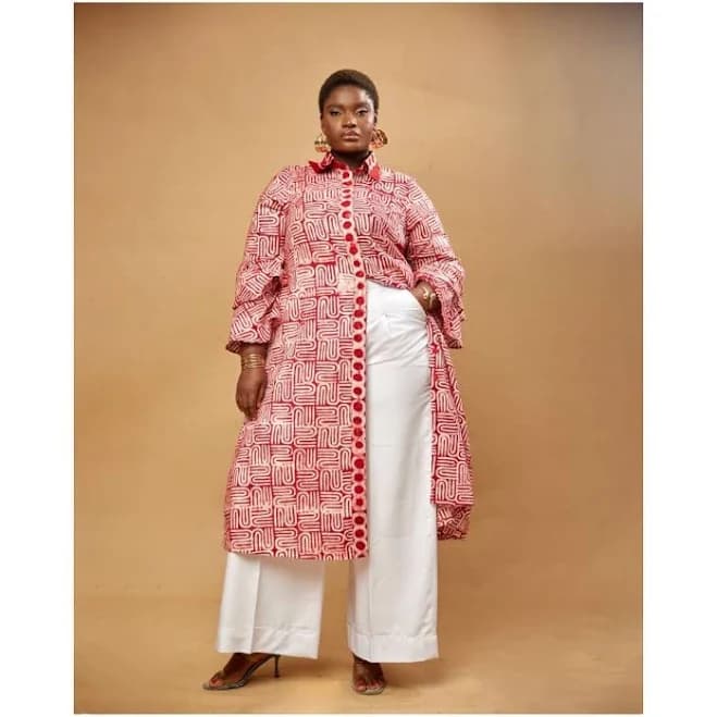 African Print Cotton Midi Dress with Puffed Sleeves