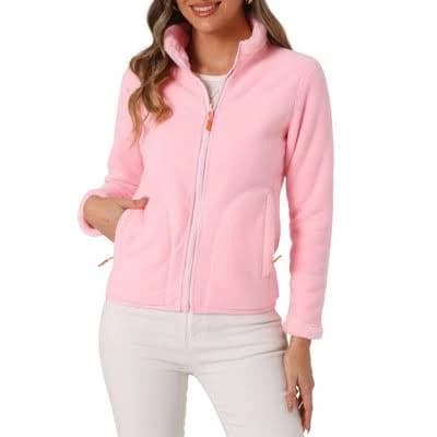 Inspire Chic Women's Full Zip Long Sleeve Fleece Jacket