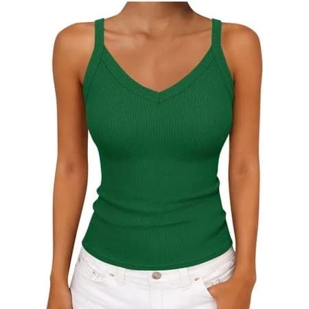 Women's Slim Fit V-Neck Ribbed Knit Tank Top