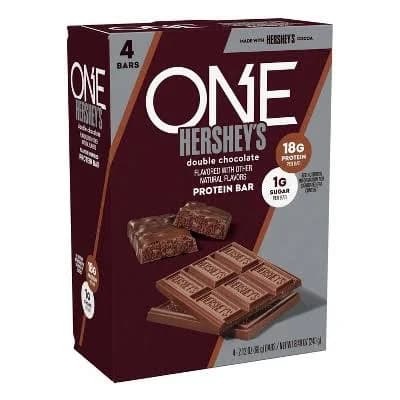 One Hershey's Double Chocolate Protein Bar
