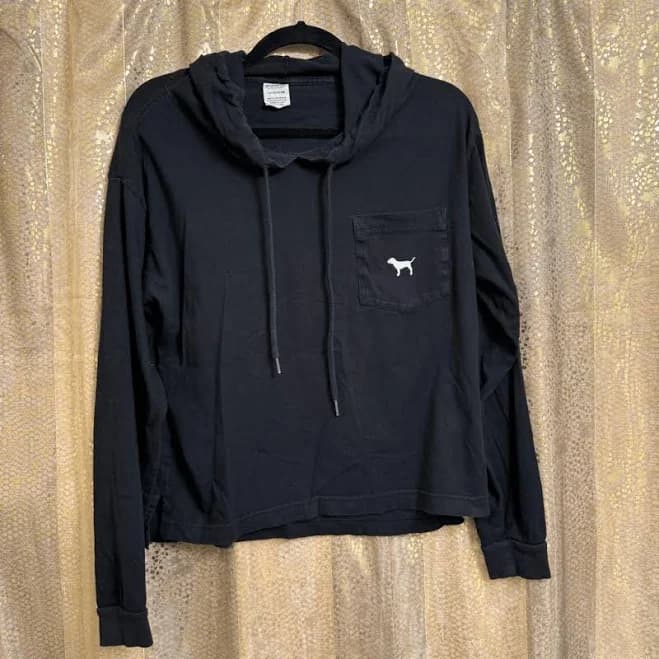 Pink Victorias Secret Black White Logo Pullover Hoodie Shirt Small