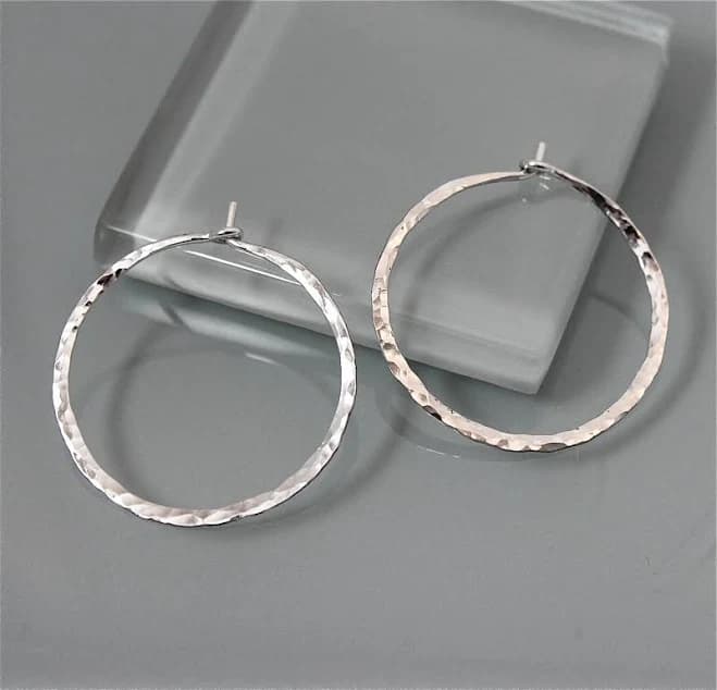 Tinysparklestudio Sterling Silver Hammered Texture Hoop Earrings